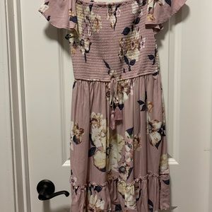 Purple Off the Shoulder Dress With Flowers